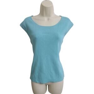Cable & Gauge Womens Top Large Blue Knit Blouse Sleeveless